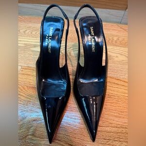 Saint Laurent Black Patent Leather slingback Heels 37.5